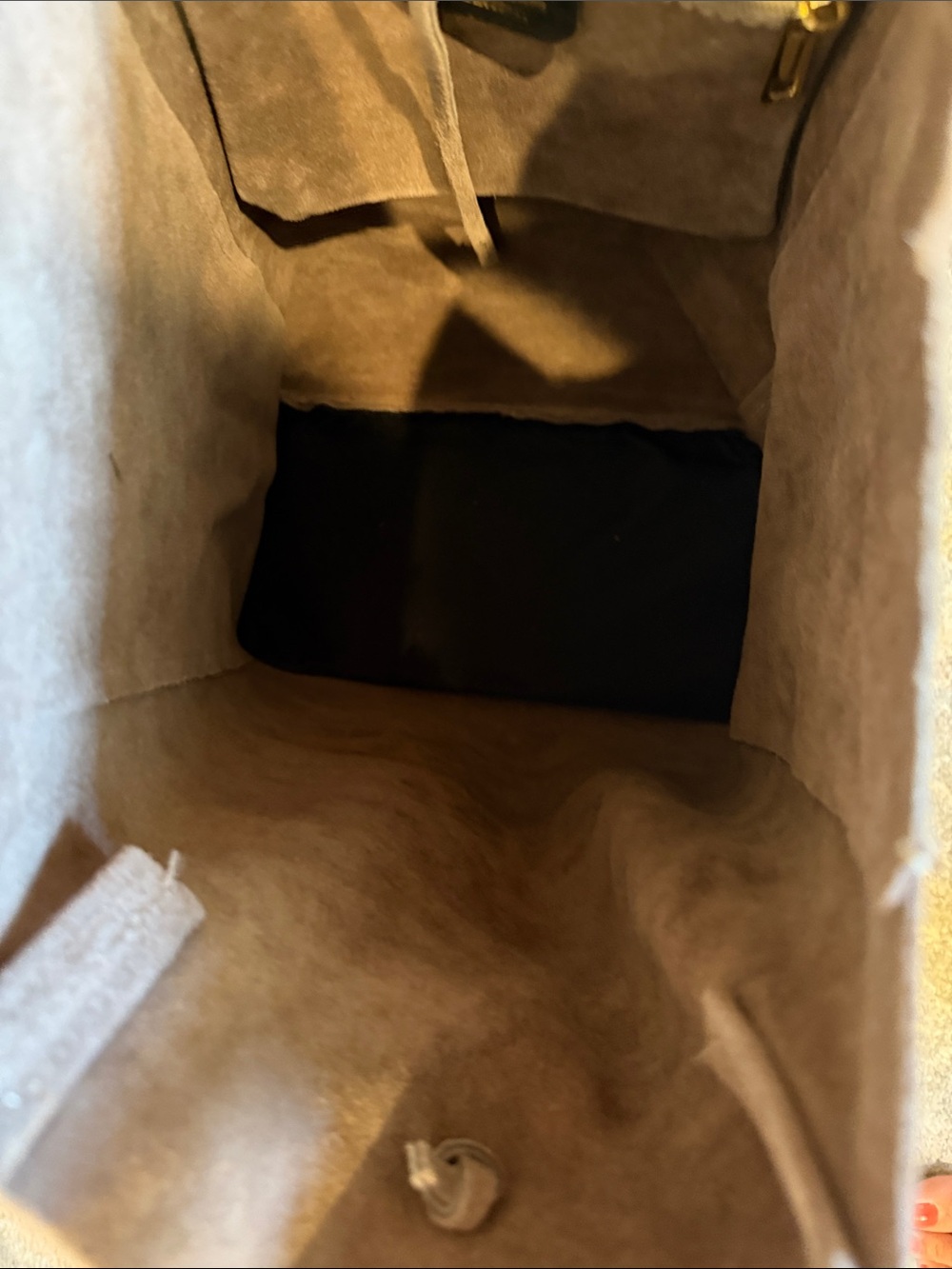 Soft Taupe Suede Tote with Tie Closure - Picture 5 of 5
